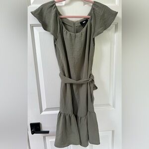 DKNY Olive Mini Dress with Ruffle SleevesHem